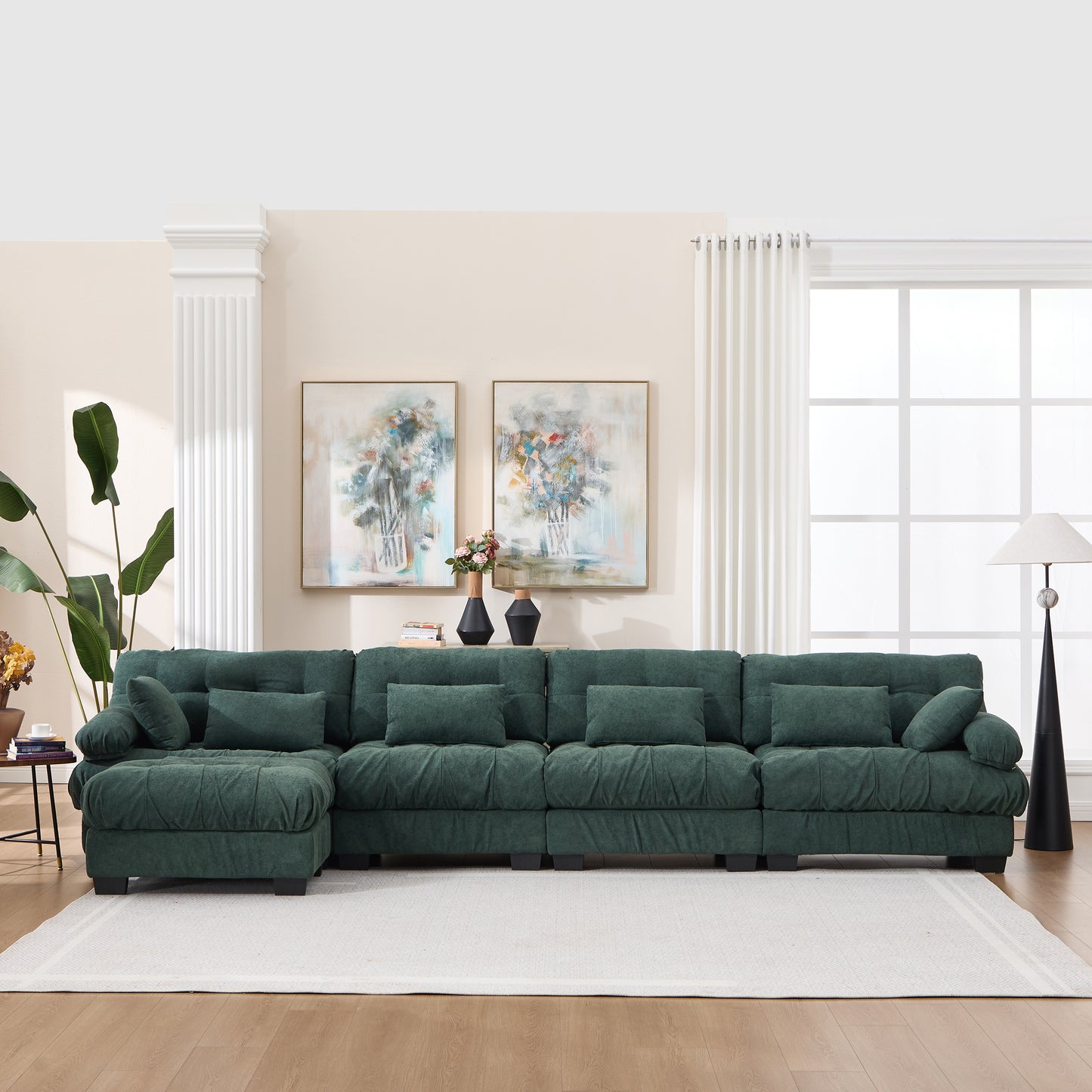 Modular Sectional Sofa - L Shaped Cloud Couch with 6 Pillows, Green