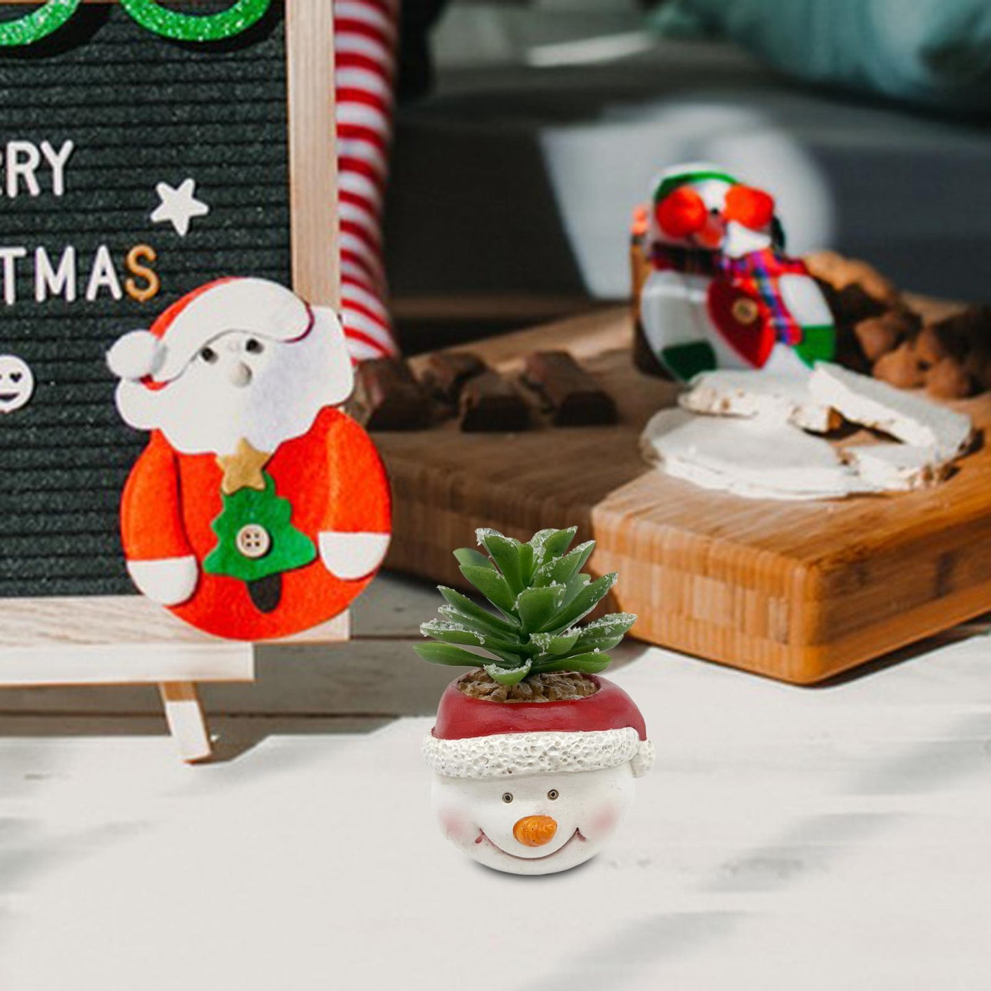 Christmas Artificial Succulent Plant Pot Decor - Santa Claus, Snowman, Deer Variants