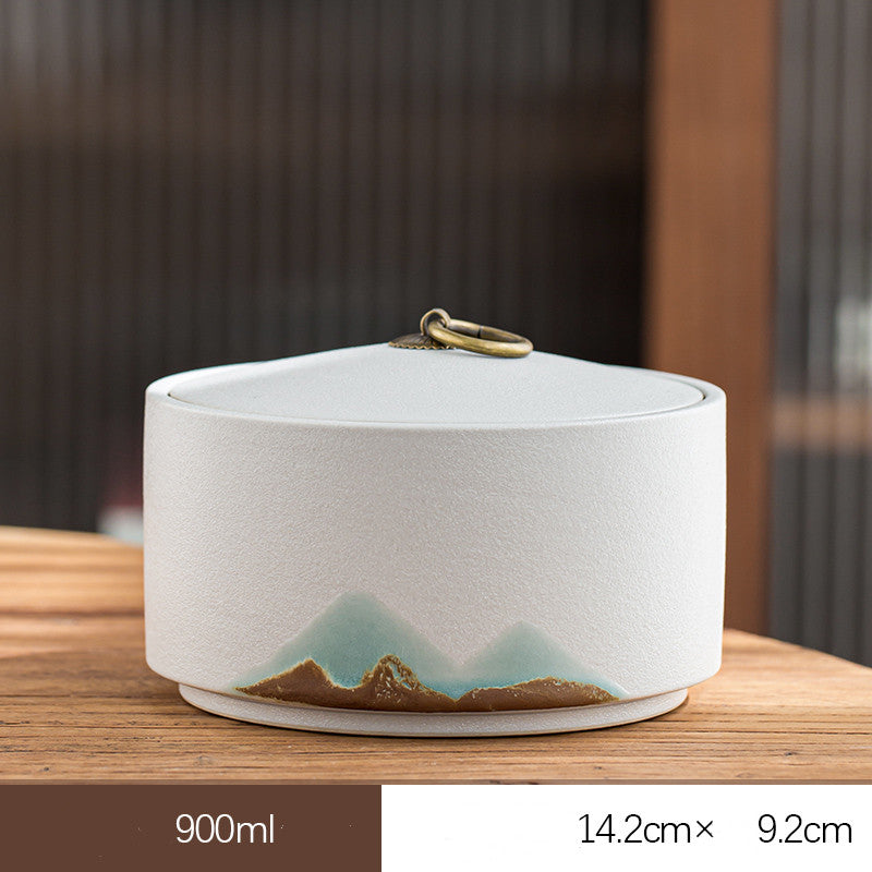Large Sealed Ceramic Tea Storage Jar - Home Kitchen Tea Caddy