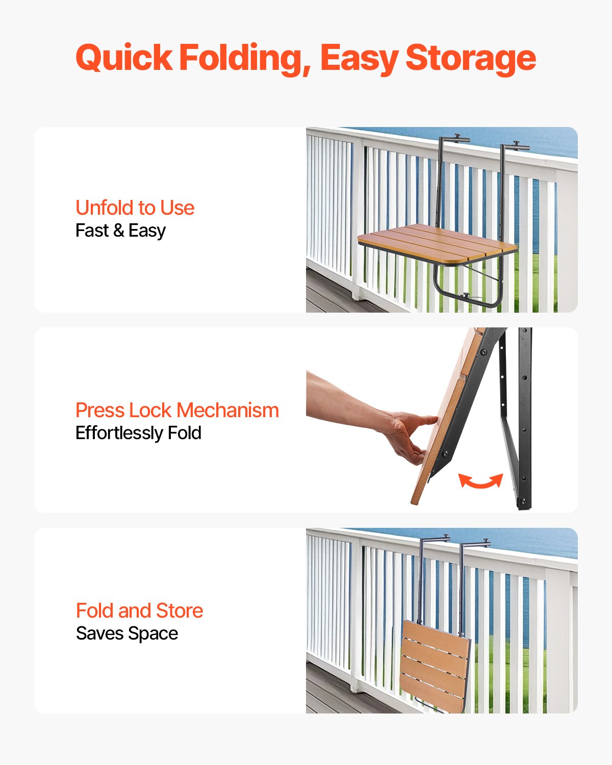 Outdoor Balcony Hanging Table 25x24 Inch Rust-Resistant Foldable Patio Railing Bar Table - Multicolor