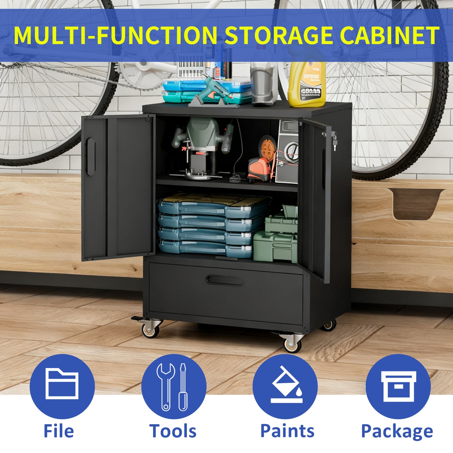 Tool Cart With Wheels, 40 H X 30 W 20 D, Mobile Cabinet Lockable
