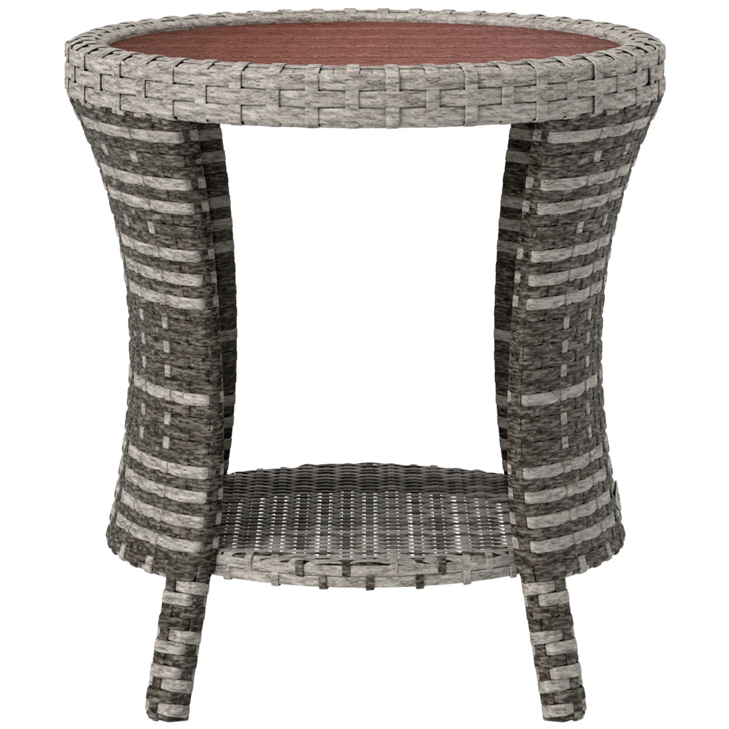 18" Outdoor Coffee Table - Wicker Patio Side Table with 2-Tier Storage, Mixed Gray
