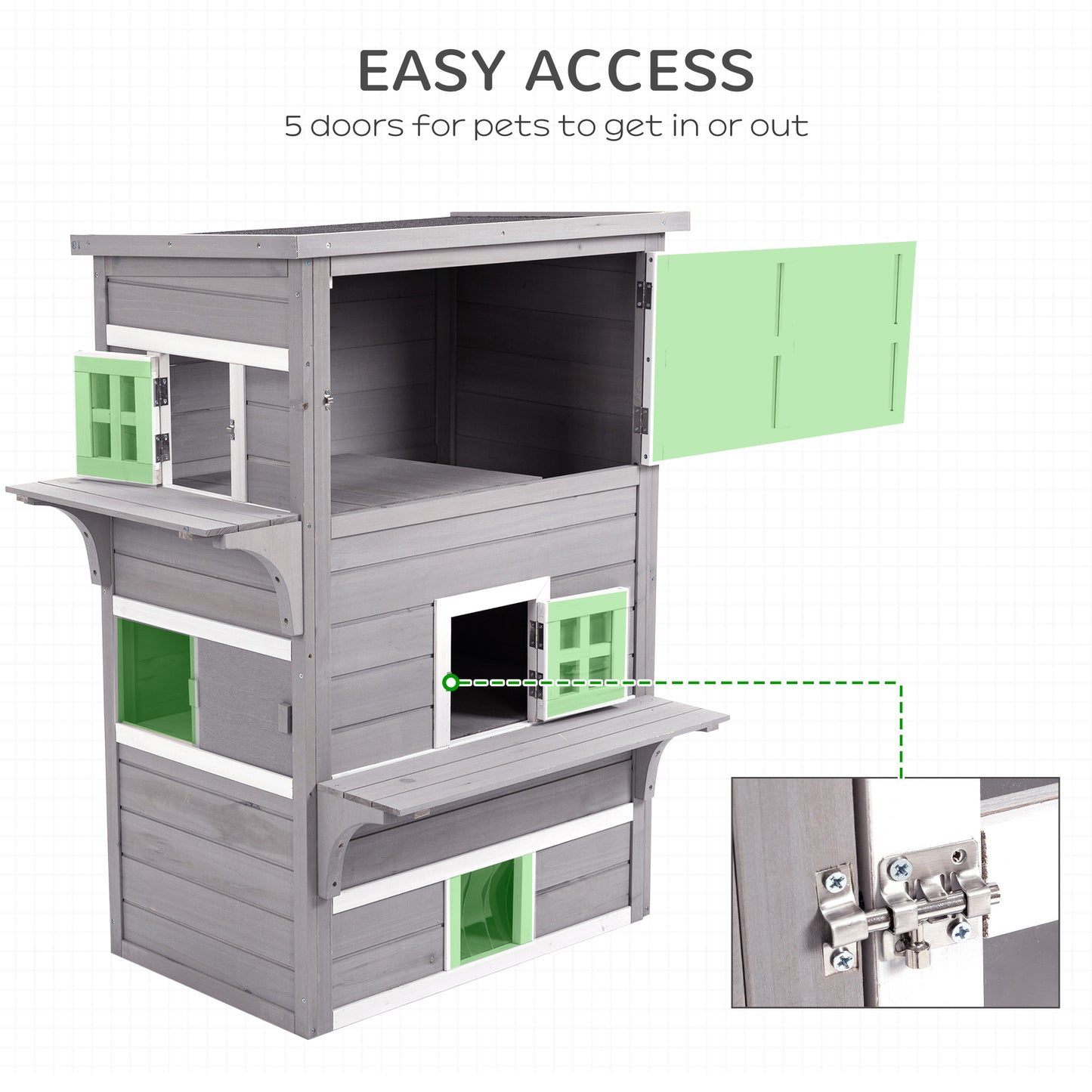Outdoor Cat House 3-Tier Shelter with Escape Doors Weather Resistant Gray & White