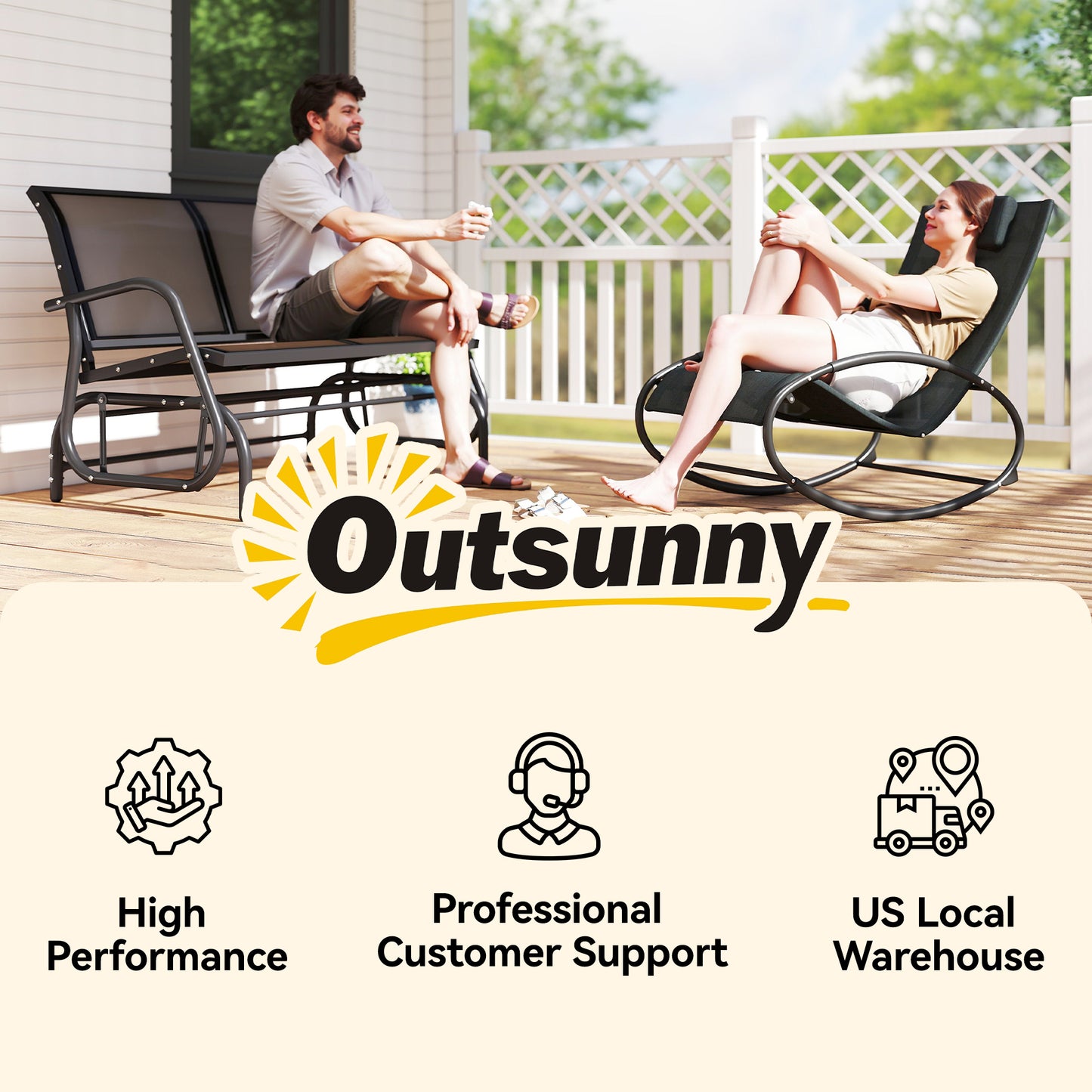 2-Person Outdoor Glider Bench - Black Patio Double Swing Chair