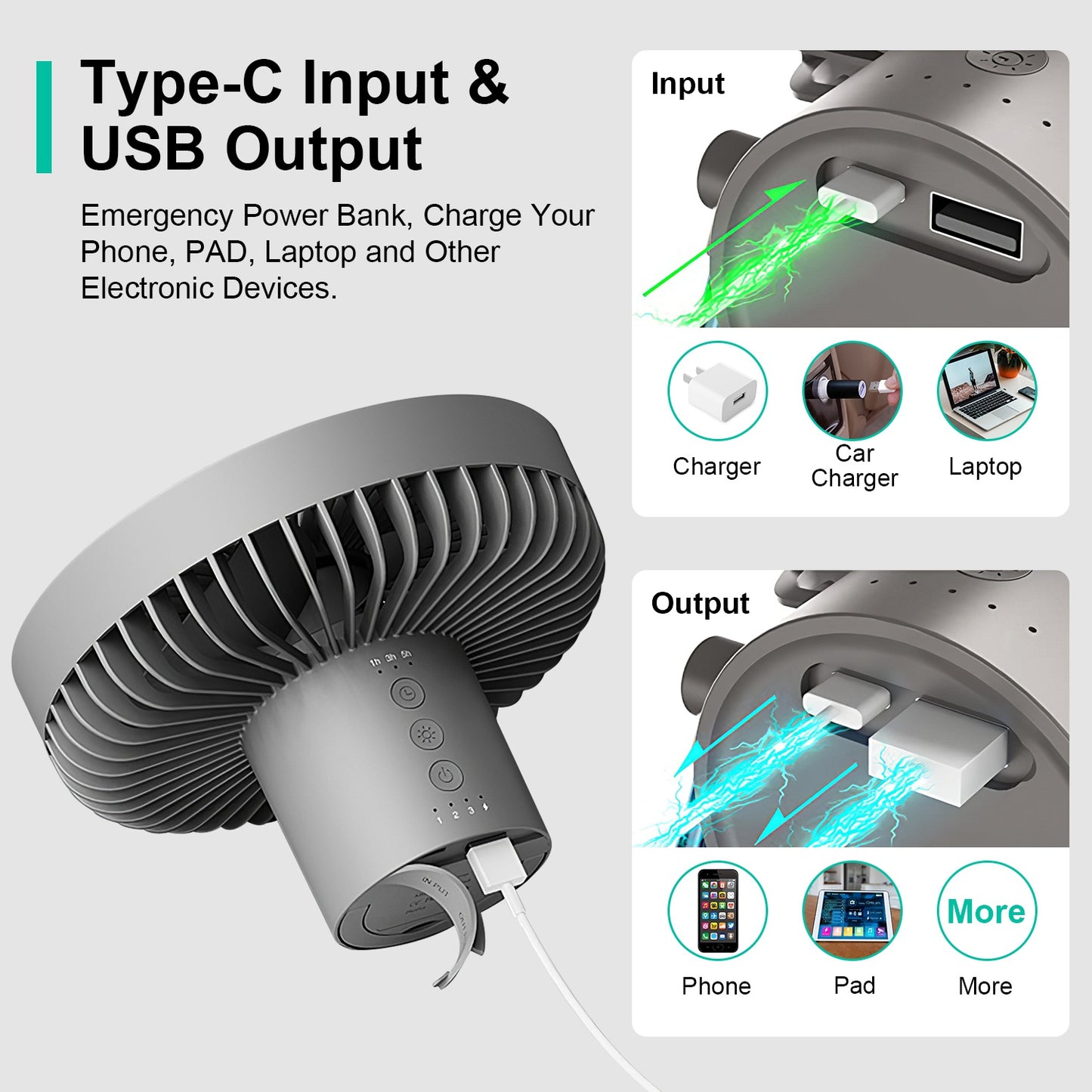 Portable Camping Fan with Lantern - 10000mAh Rechargeable Battery