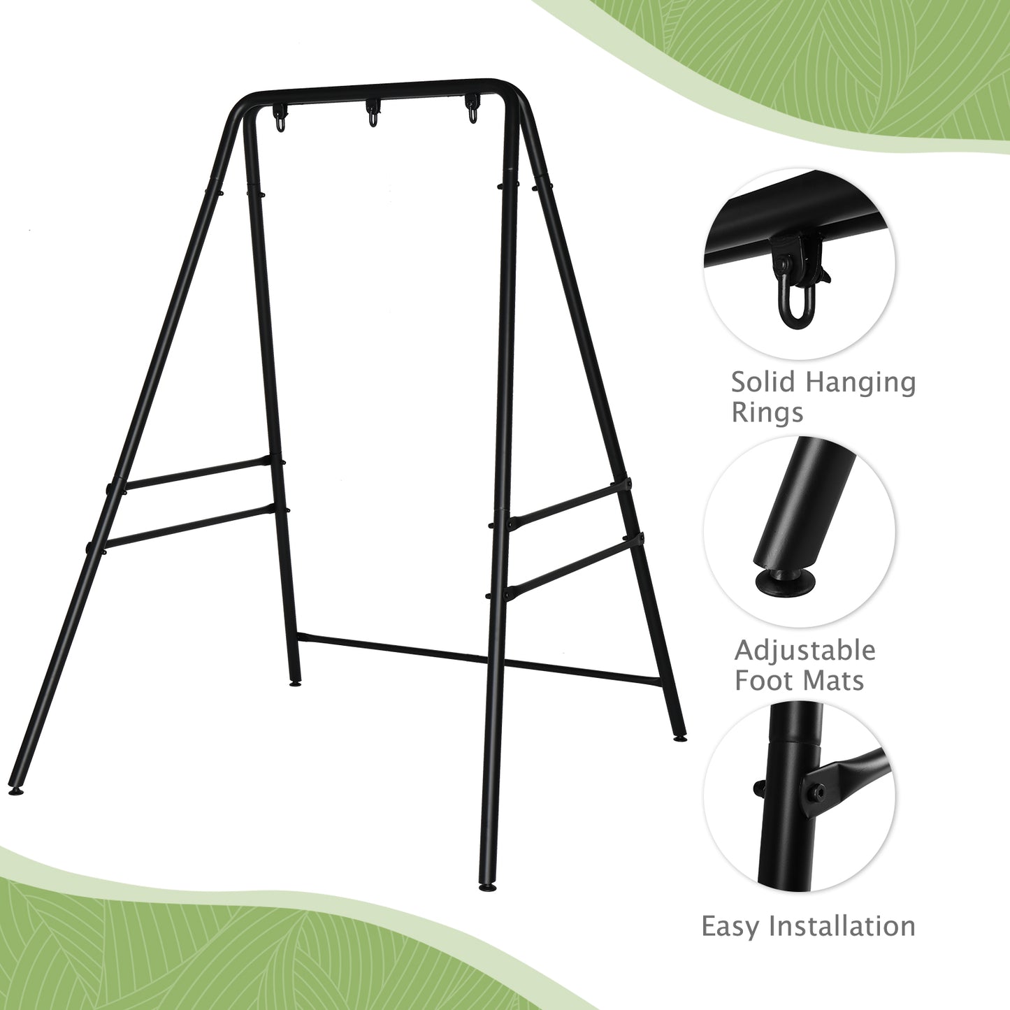 Garden Hammock Chair Stand - Black, 133x137x180cm, Four-Legged Frame
