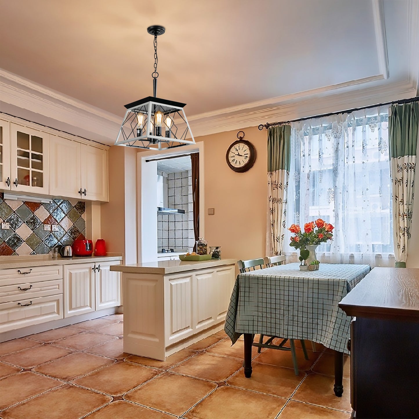 4-Light Farmhouse Chandelier - Rustic Metal Design for Dining Room