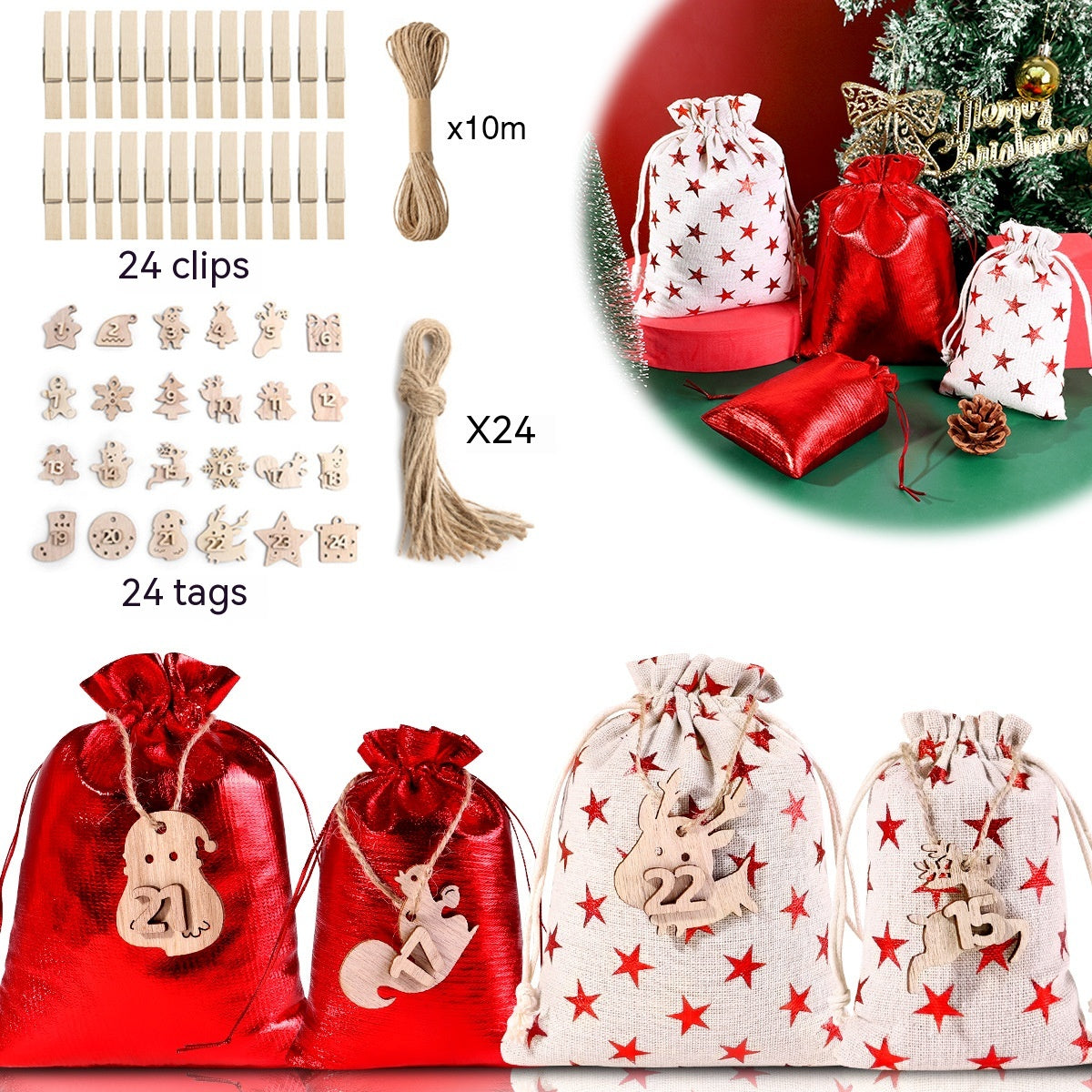 Christmas Linen Gift Bag Kit with Digital & Sticker Variants - Festive Home Decor