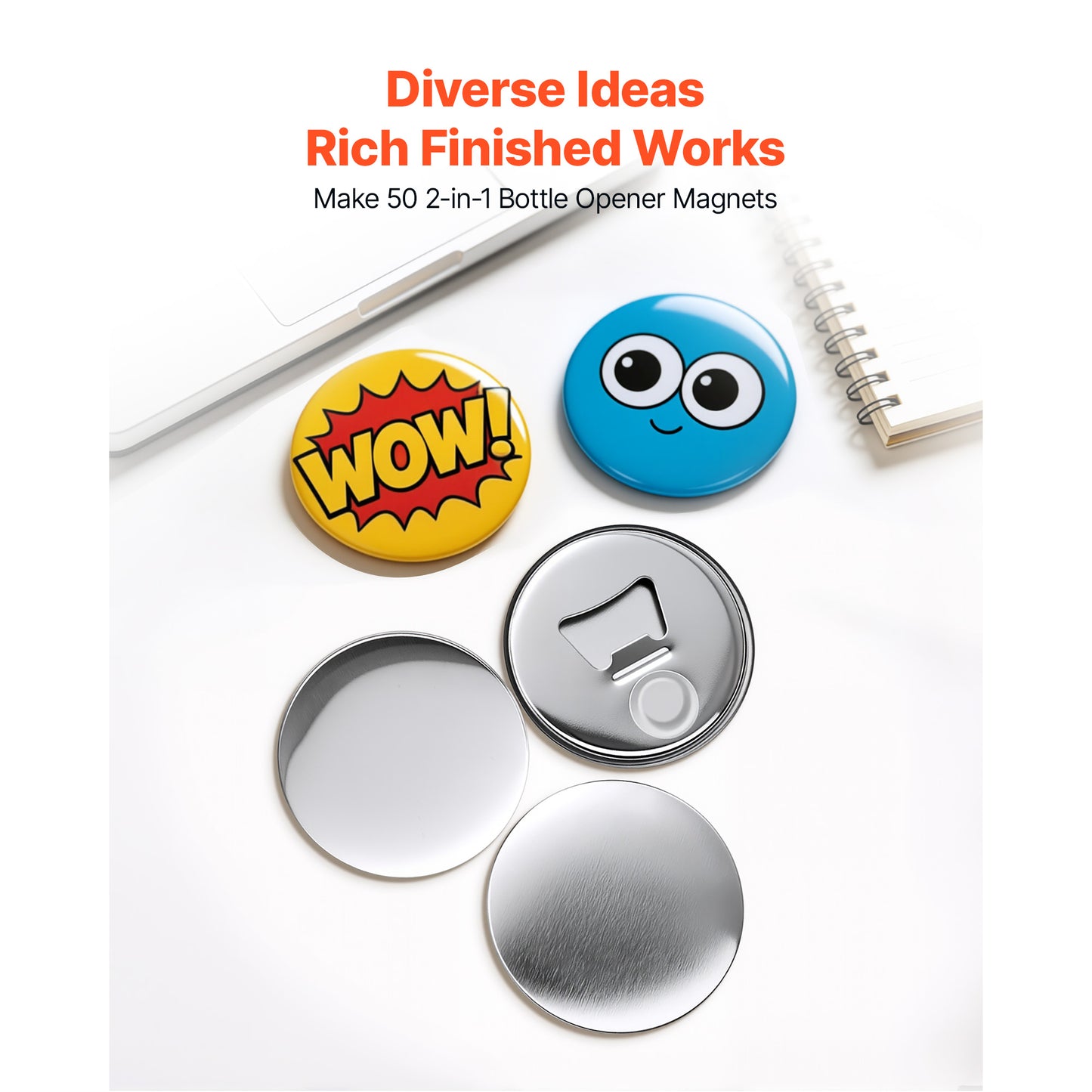 Button Maker Supplies 50 Sets Magnet Buttons with Backs, Clear Films & Paper for DIY Crafts