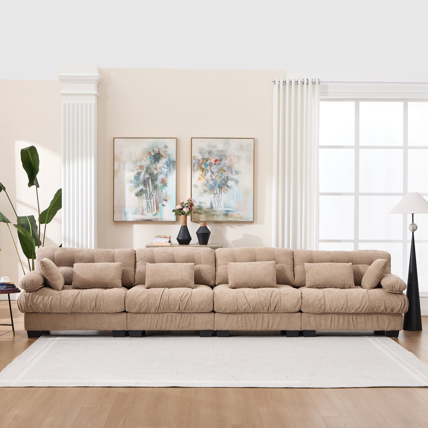 Modular Sectional Sofa - Light Brown Cloud Couch with 6 Pillows