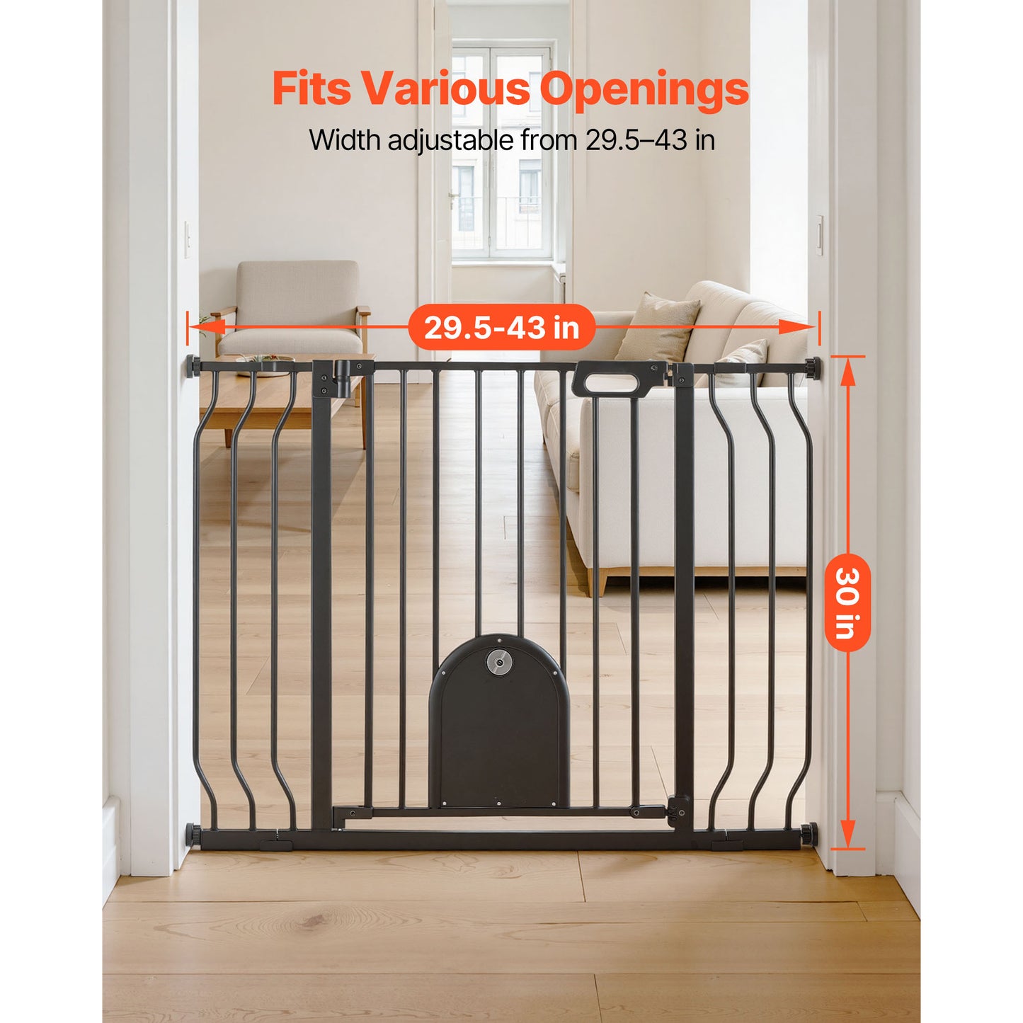 Adjustable Baby Gate for Stairs and Doorways with Cat Door and Mounting Kit
