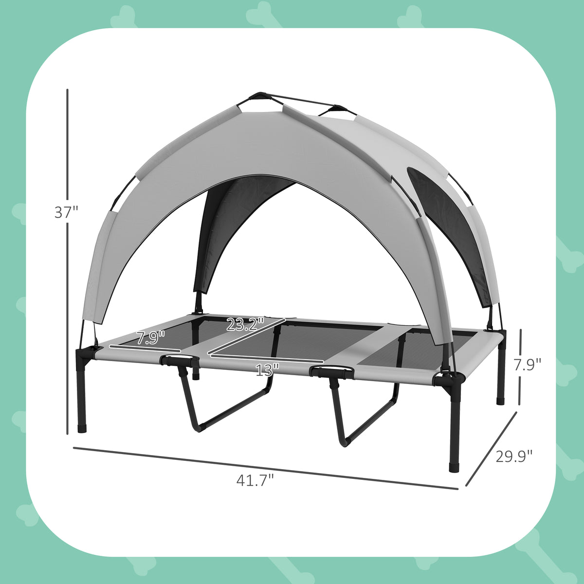 Outdoor Elevated Dog Bed with Canopy - Waterproof, Breathable Mesh, 42x30x37 Inches