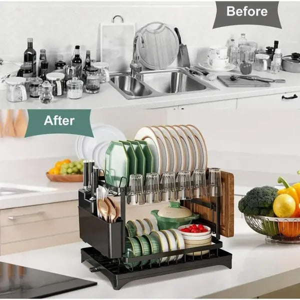 Large Capacity Kitchen Dish Drying Rack with Drain Board