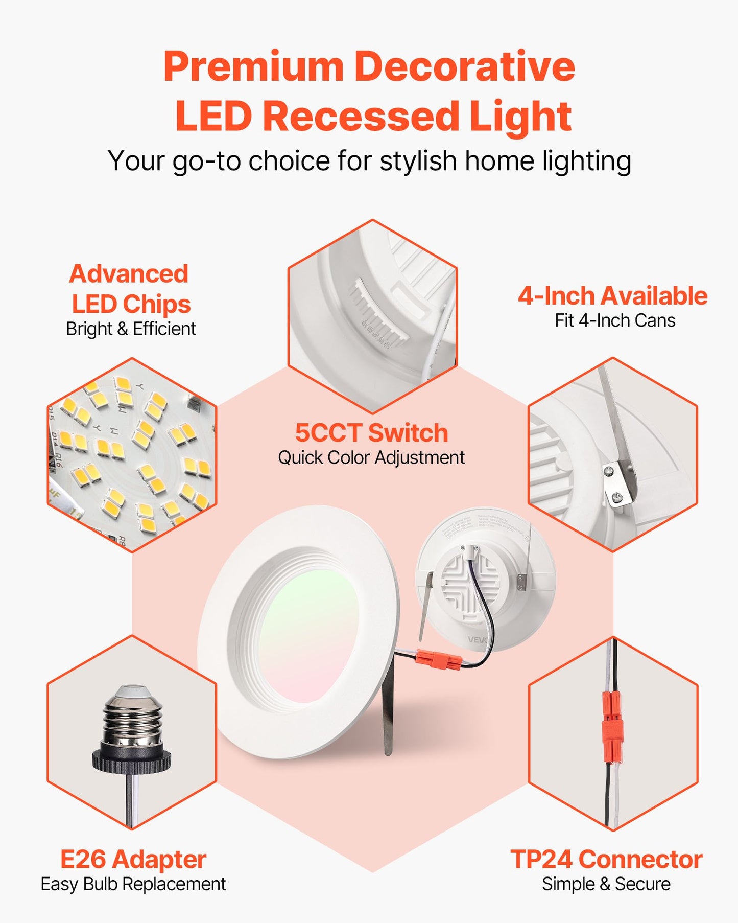 LED Recessed Lighting Retrofit Can Lights - 10 Pack, 4 Inch, 750 LM, 9W