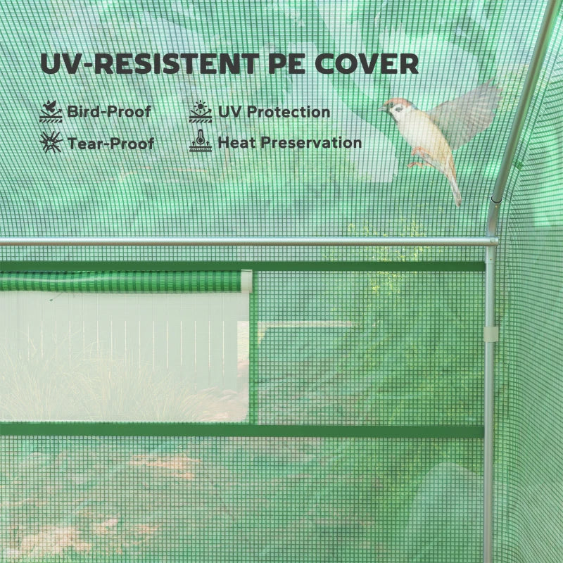 Green Tunnel Greenhouse Hoop House with Galvanized Steel Frame & Large Windows