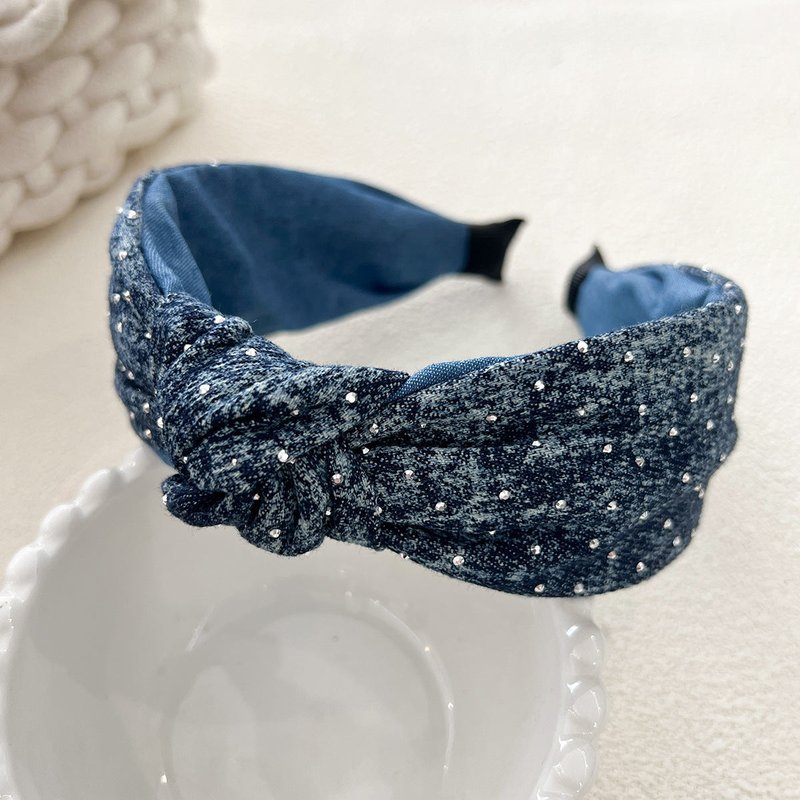 Denim Fabric Headband with Skull Design for Women - Blue Knotted Style