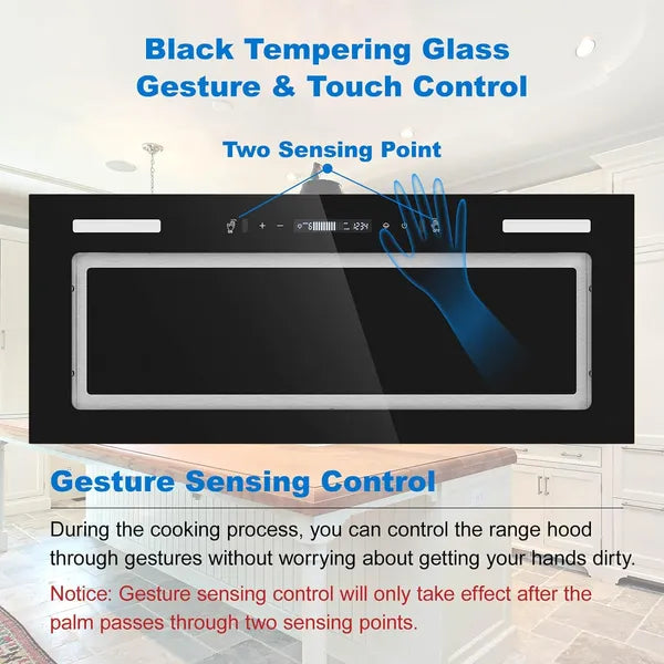 30 Inch Range Hood Insert 800 CFM Black Glass Vent Fan with Gesture Touch Control