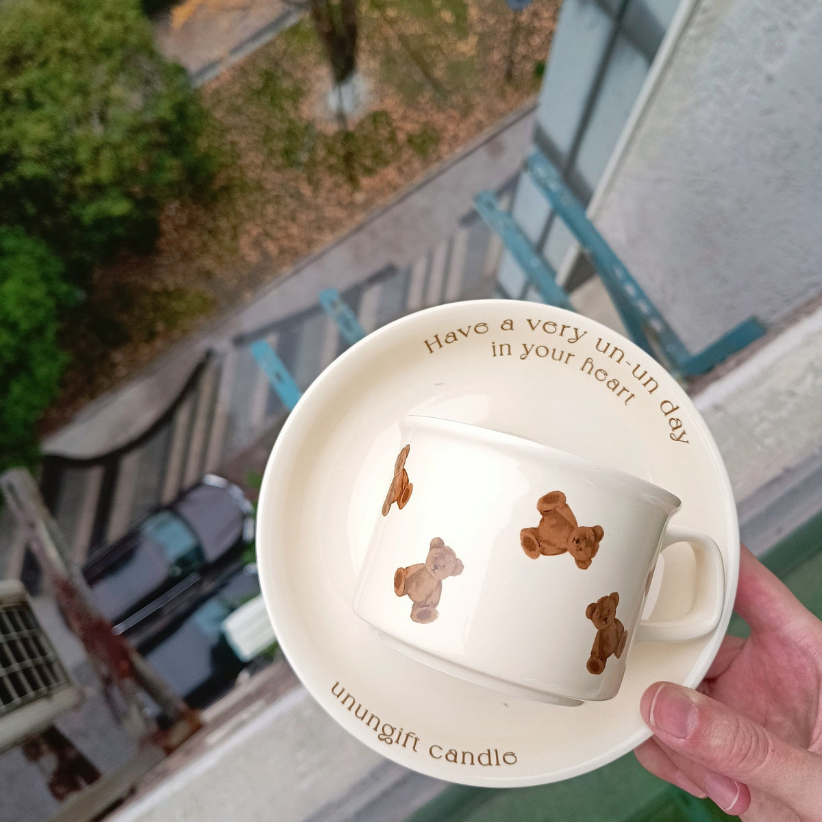 Cartoon Bear Coffee Cup and Saucer Set - Cute Ceramic Kitchen Dinnerware