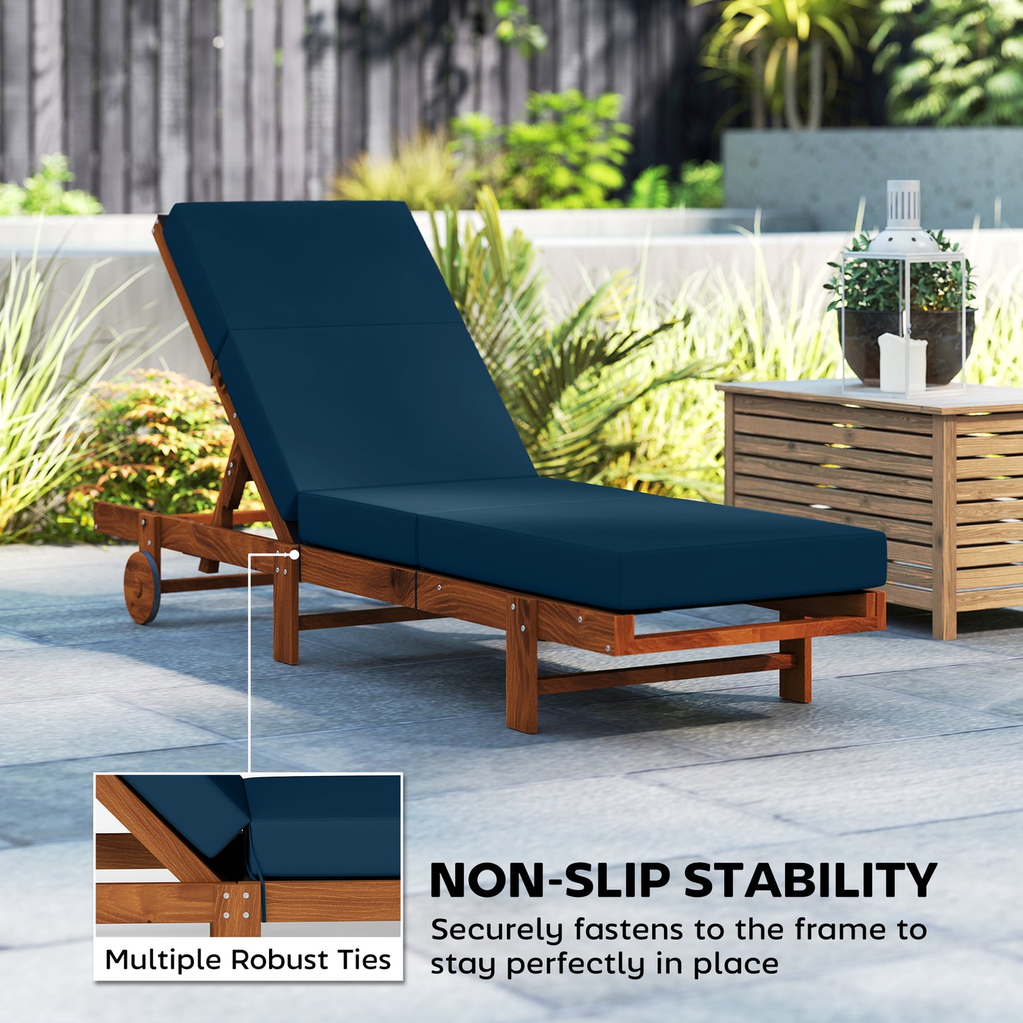 Outdoor Lounge Chair Cushions - Set of 2, 4" Thick, Navy Blue