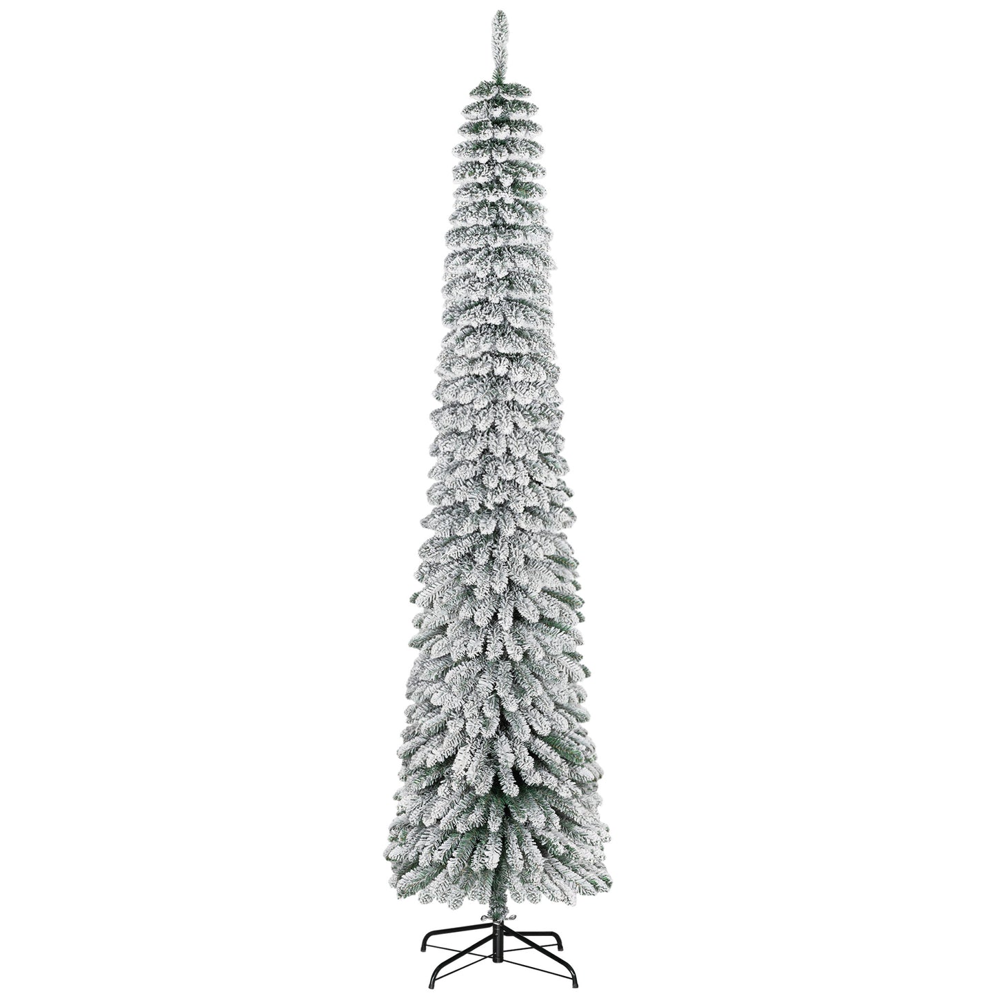 8ft Snow Flocked Slim Pencil Christmas Tree - Green, 603 Tips