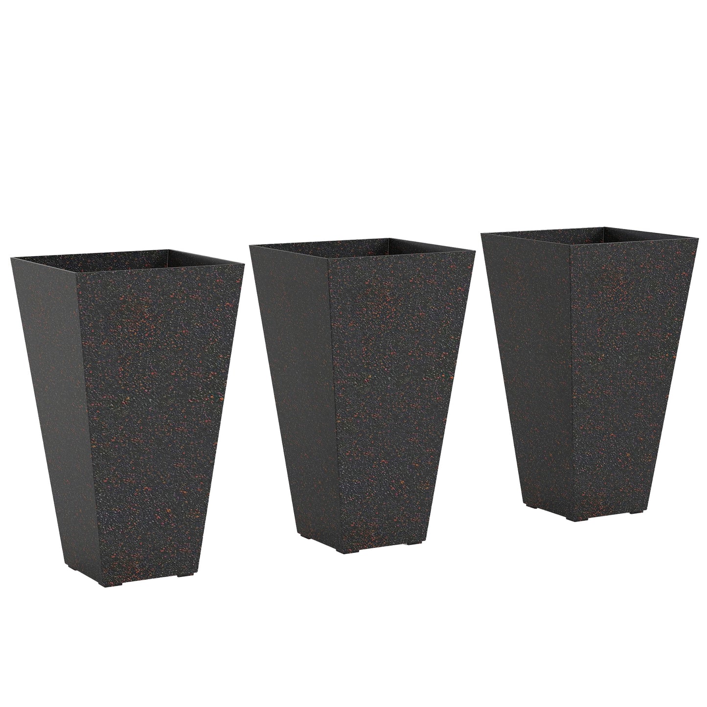 28-Inch Tall Plastic Planters Set of 3 with Marble Finish and Drainage Holes