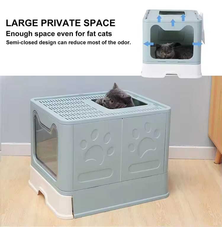 Large Front-Entry Cat Litter Box with Cover & Scoop - Enclosed Pet Furniture
