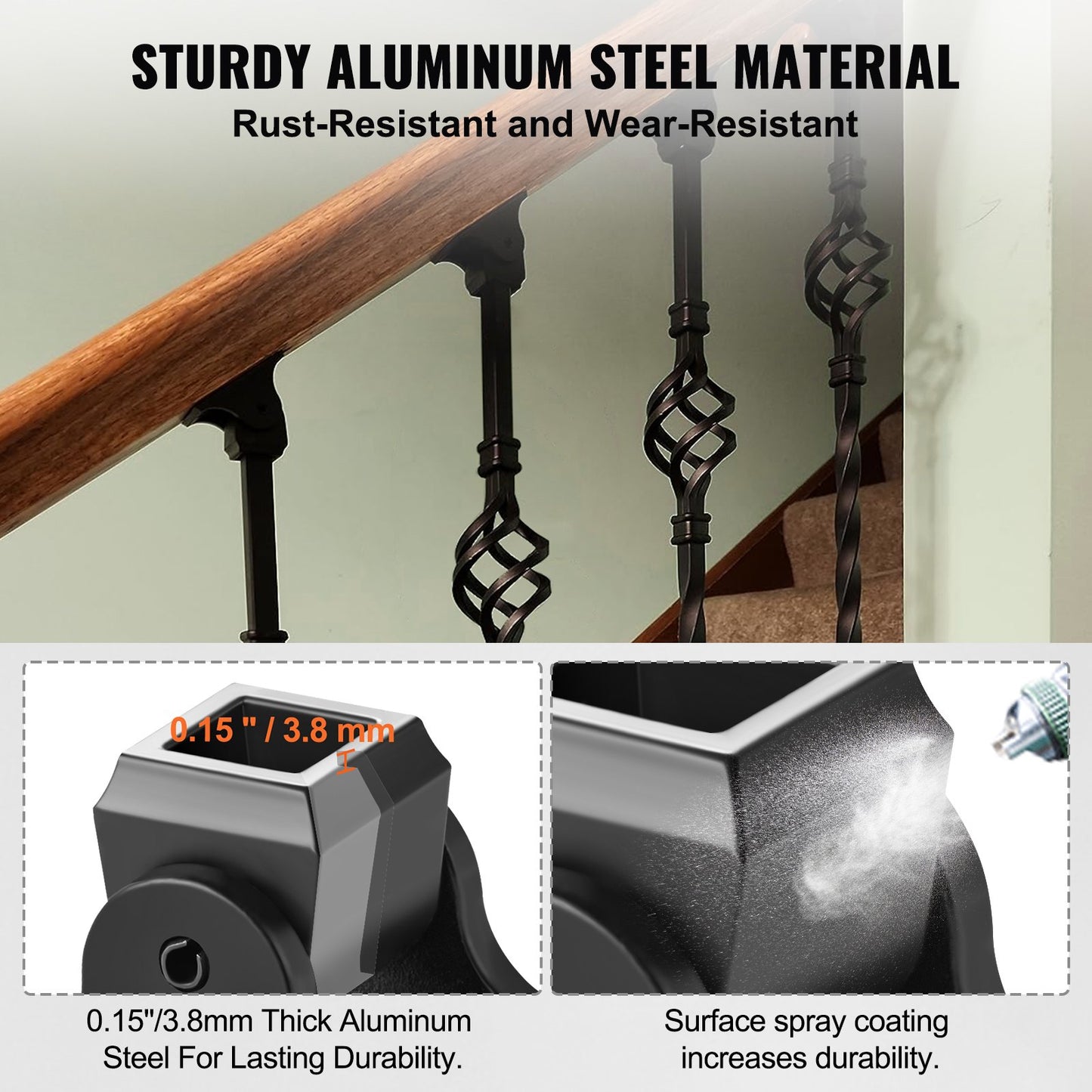 Black Aluminum Baluster Shoes for Staircase Support - 50 Pcs