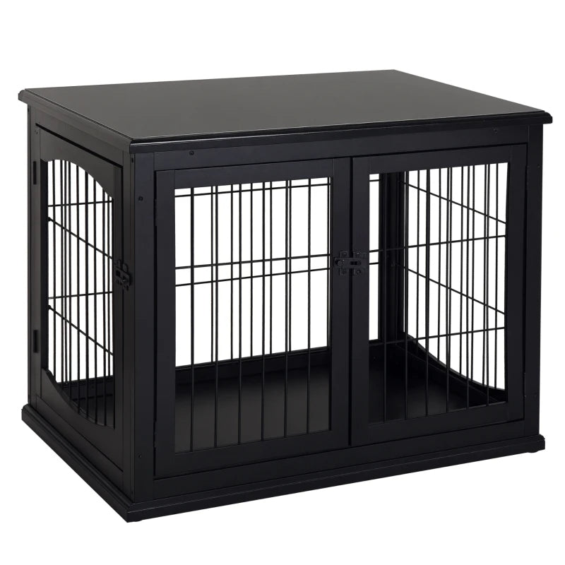 Small Dog Cage End Table with Lockable Doors - Indoor Pet House & Kennel