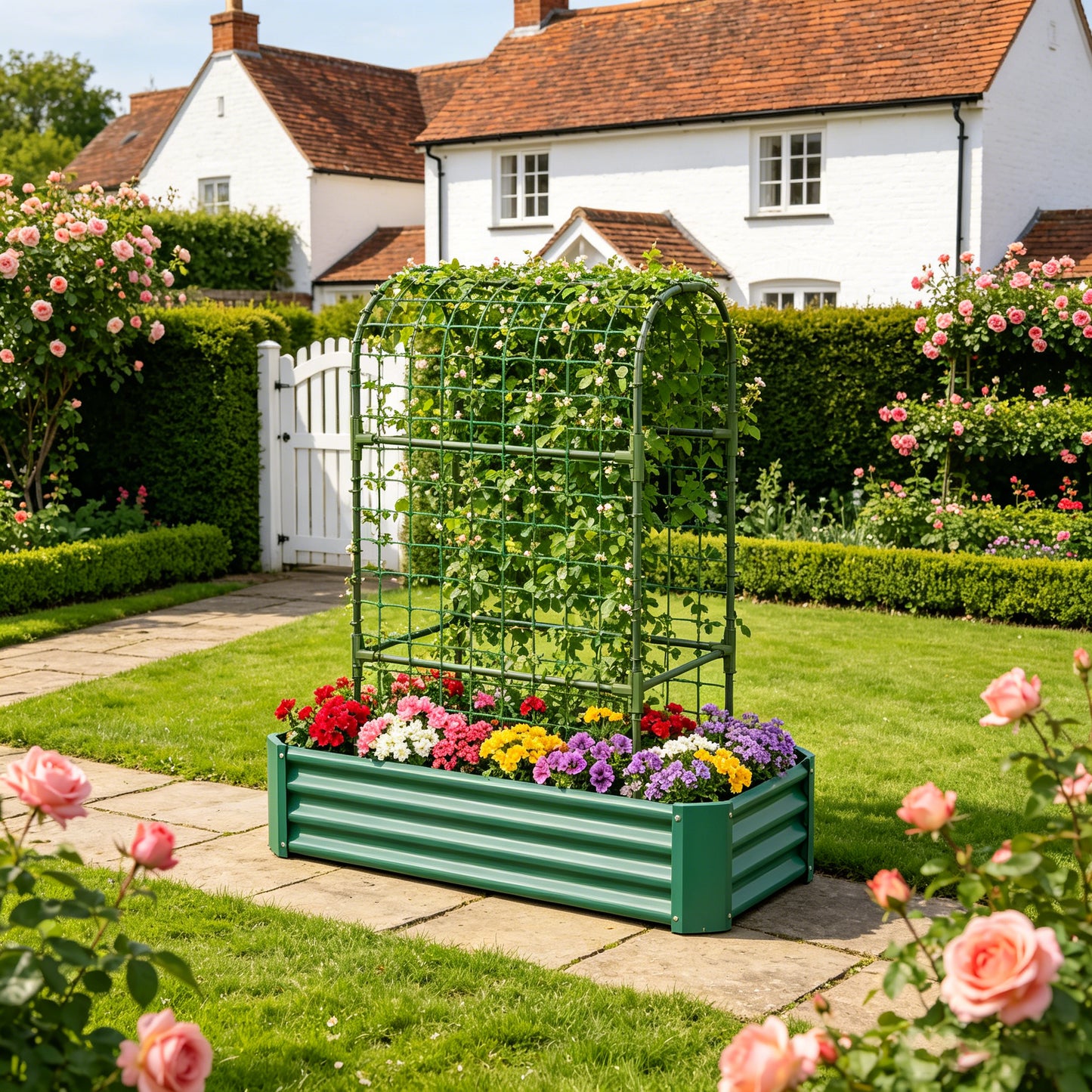 2-in-1 Raised Garden Bed with 59" Tall Trellis - Green