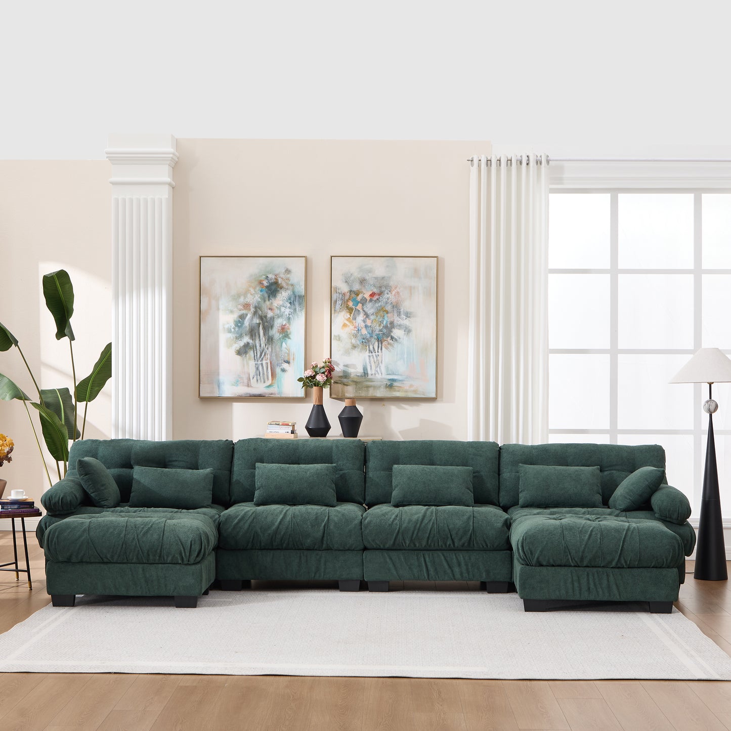 U Shaped Modular Sectional Sofa - Comfy Green Cloud Couch