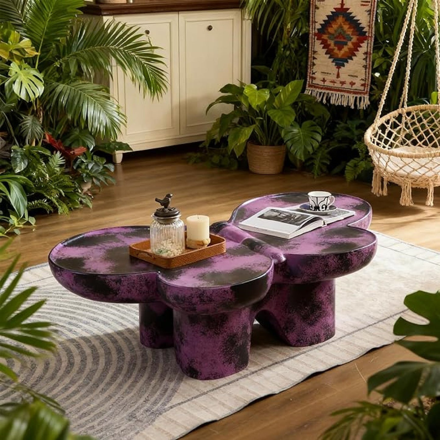 Modern Coffee Table Faux Travertine Textured For Livingroom