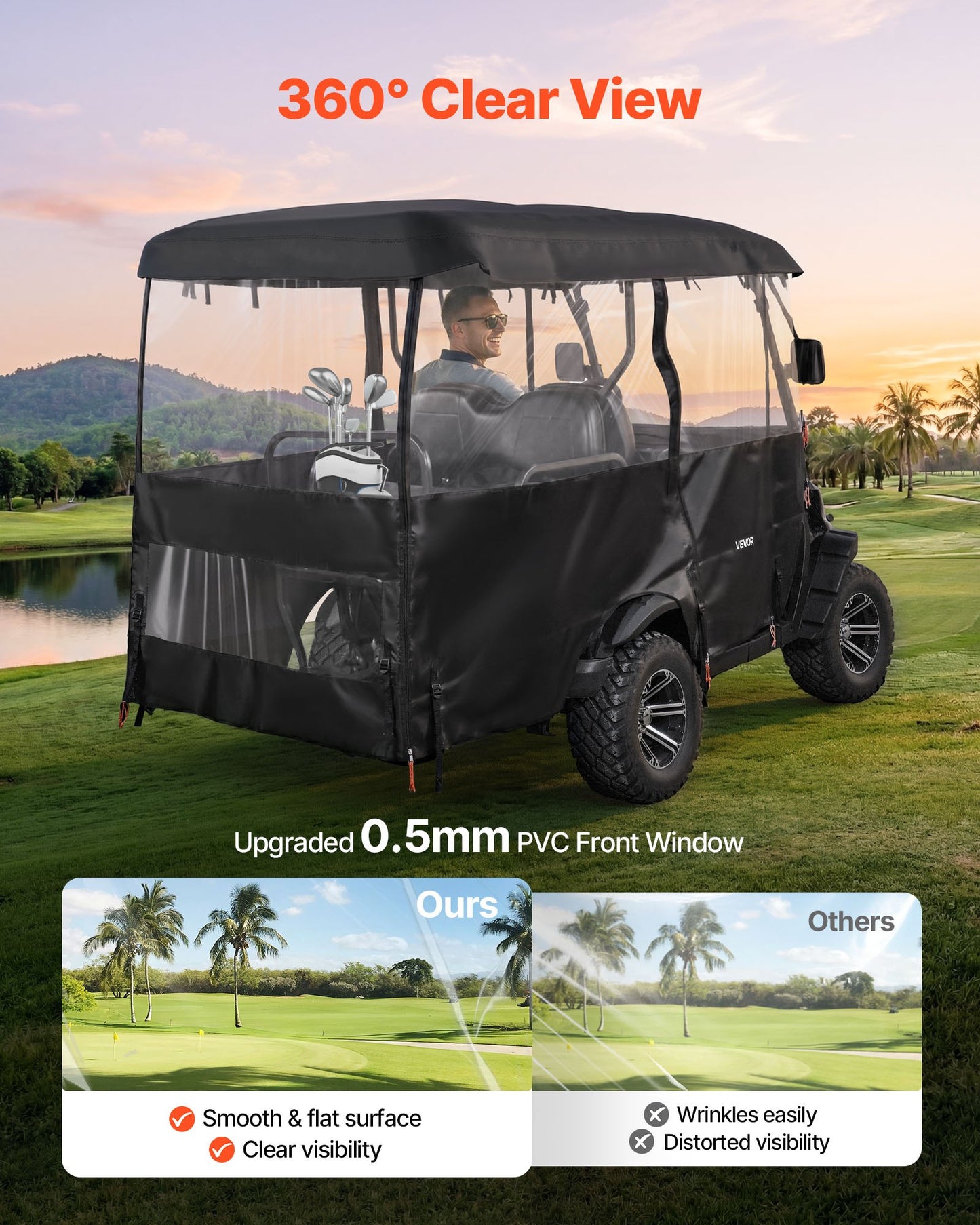 Waterproof Golf Cart Cover for 2-4 Passenger Enclosure with Windproof Hooks - Fits Most Models