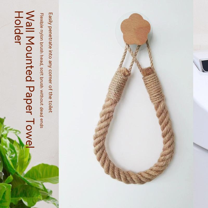 Hemp Rope Storage Towel Rack Solid Wood Wall Mount Home Organization