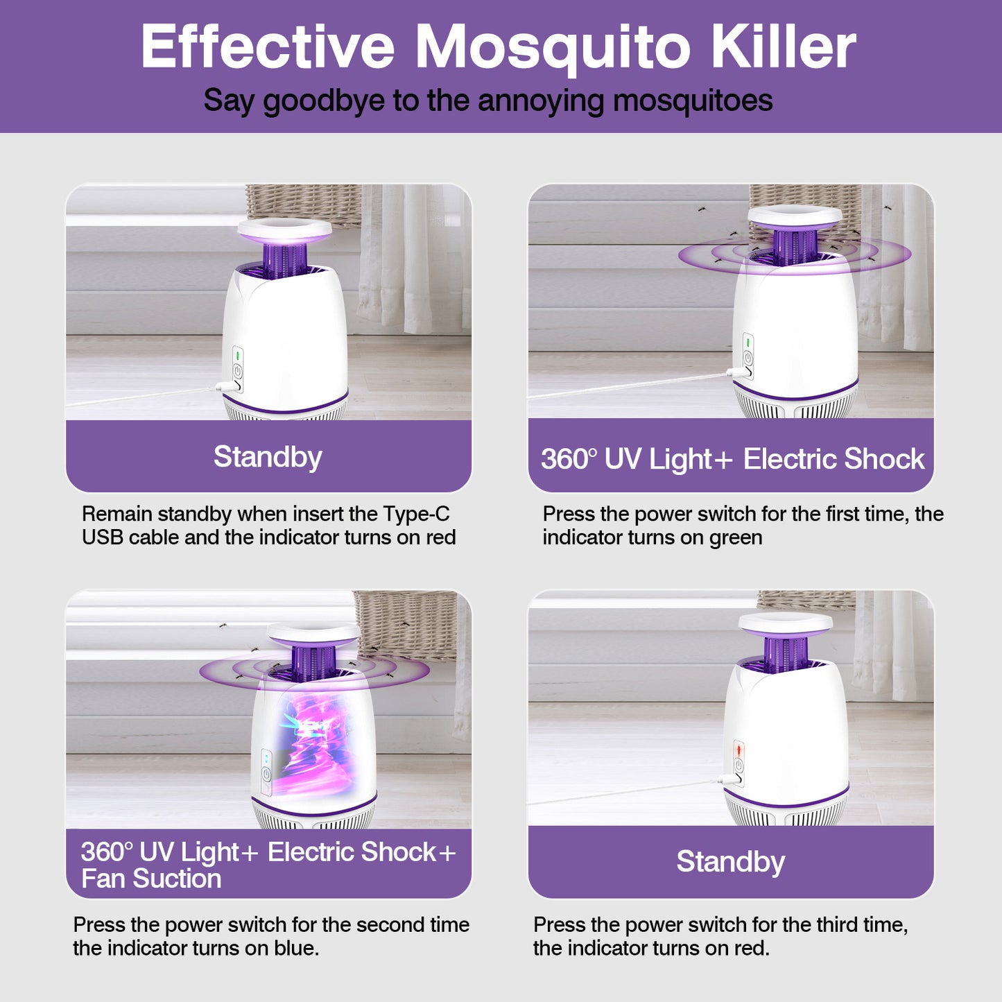 Electric Mosquito Zapper with 3 Modes - Indoor & Outdoor Use