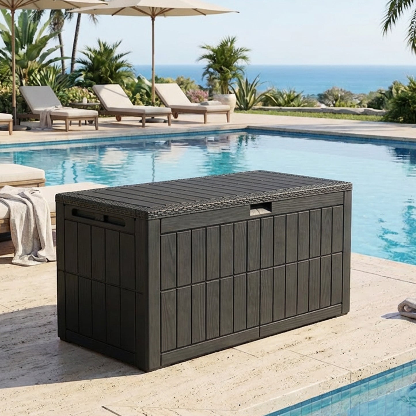 1 0 Gallon Outdoor Storage Box Water Proof Resin Deck Lockable Bin
