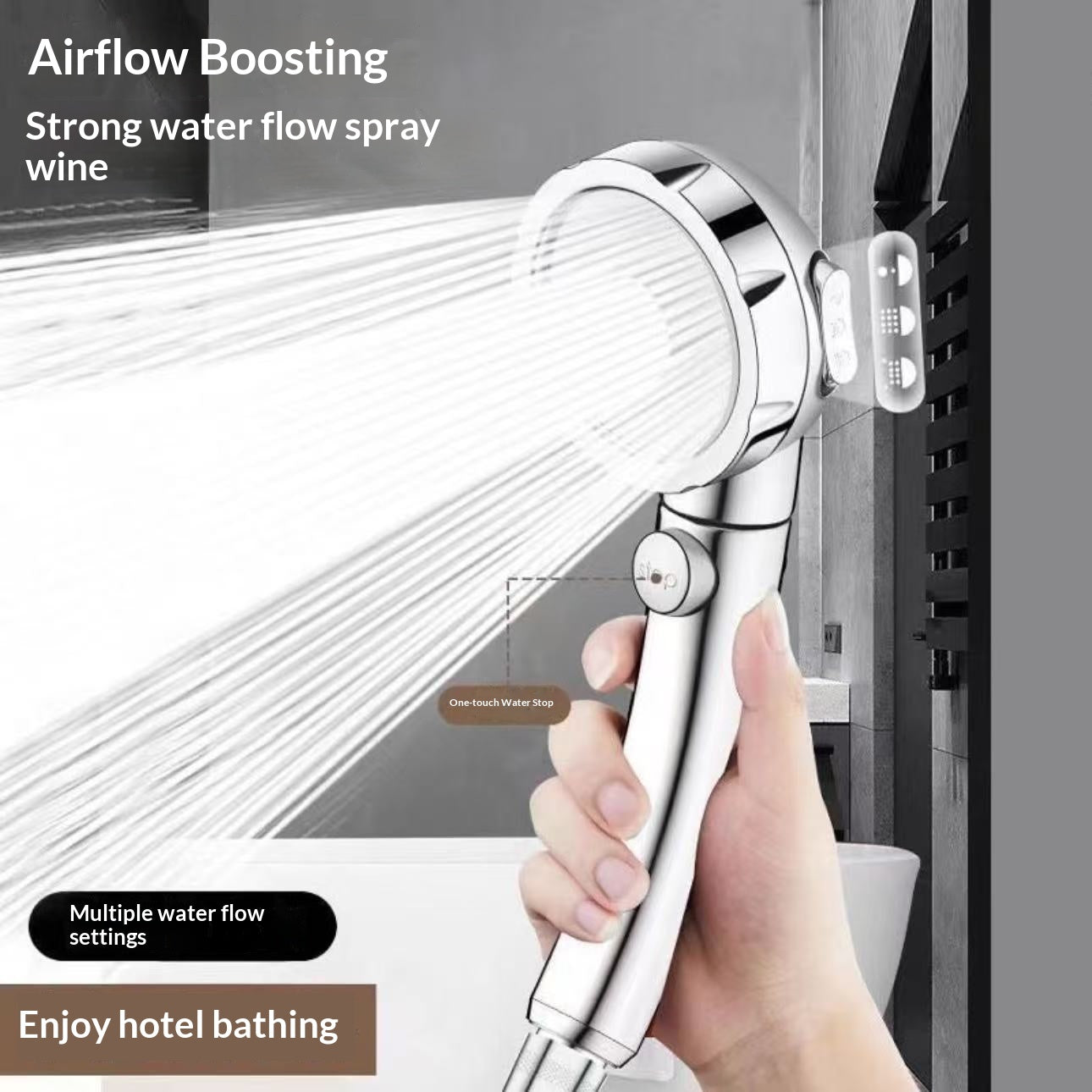 Three-Setting Pressurized Shower Faucet Set with Handheld Head & Stainless Steel Pipe