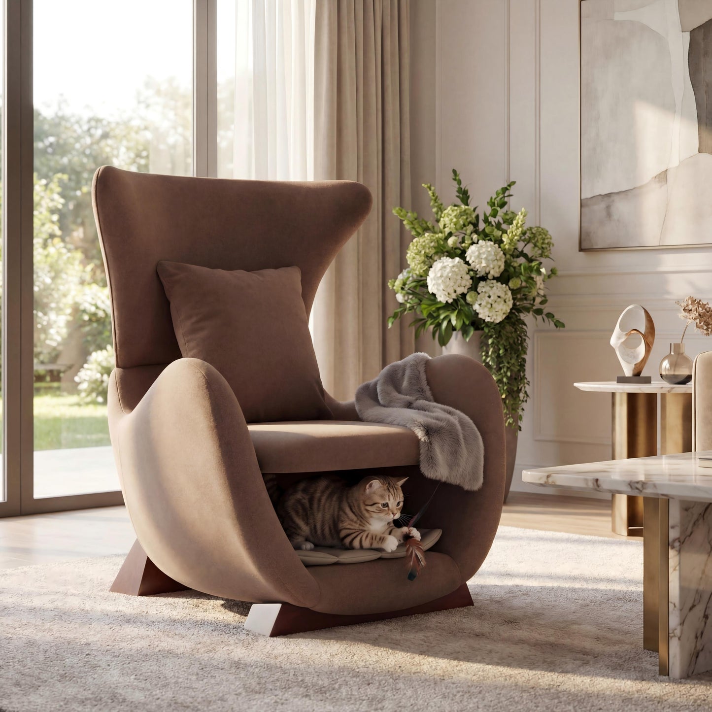Modern Brown Polyester Accent Chair with Pet Storage - 330 lbs Capacity