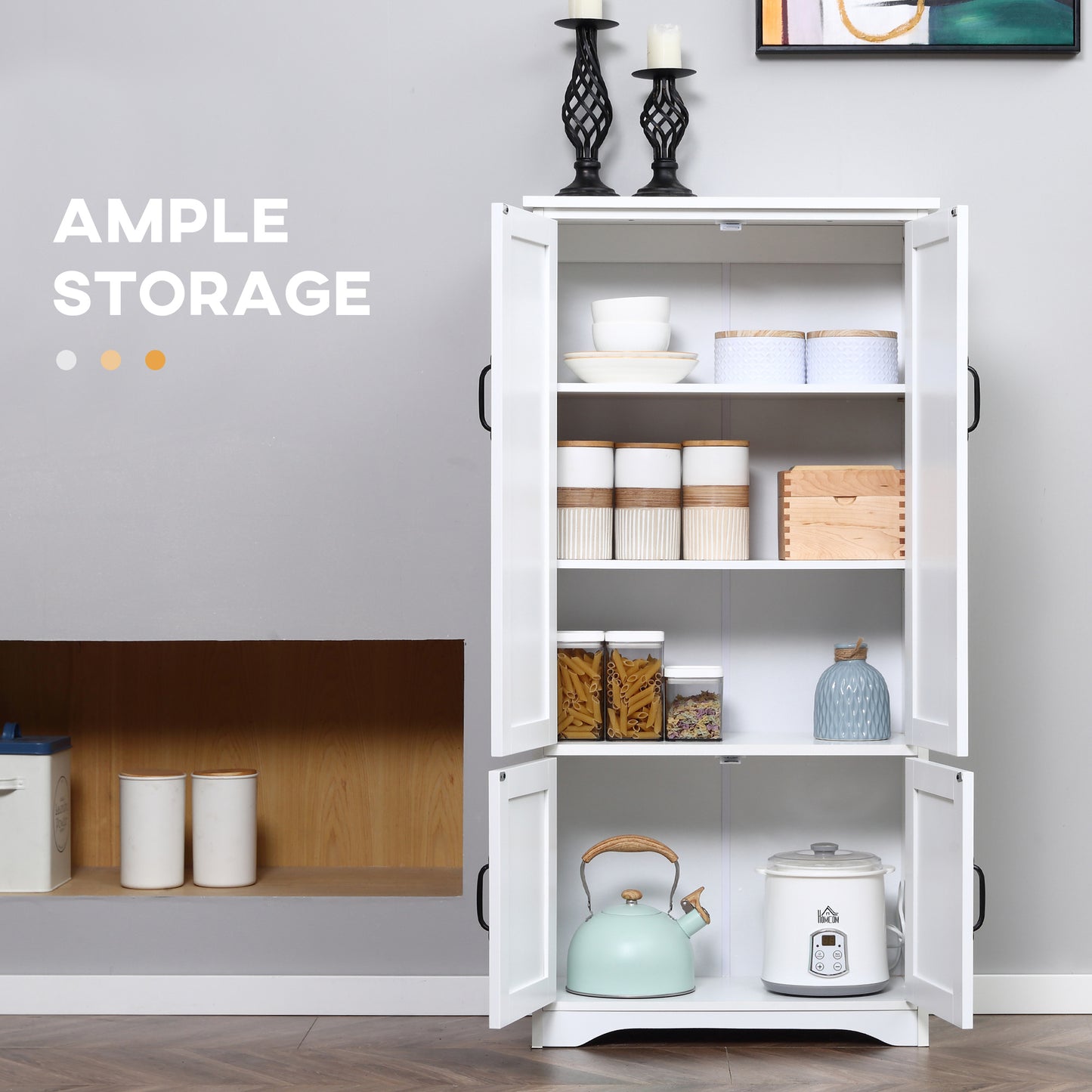 White Accent Floor Storage Cabinet with Adjustable Shelves
