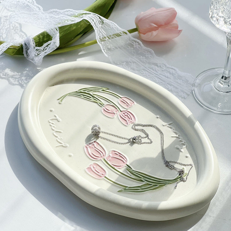 Ceramic Calla Tulip Pattern Dinner Plate - 27x17.5cm Kitchen Tableware