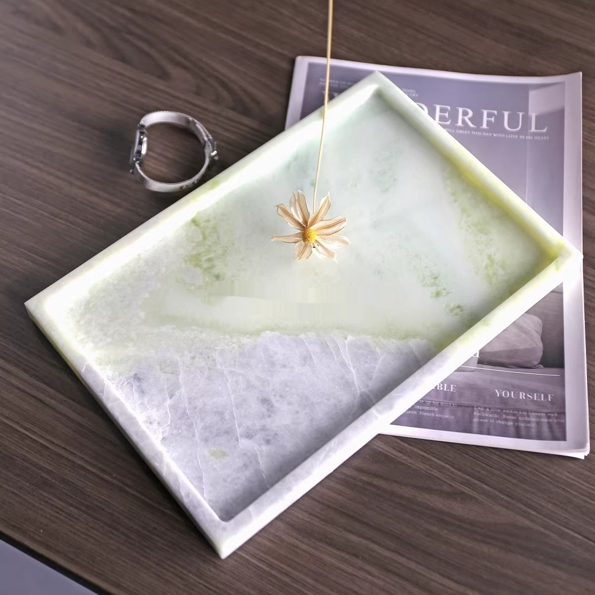 Natural Marble Bathroom Storage Tray Rectangular Organizer - Large Variety