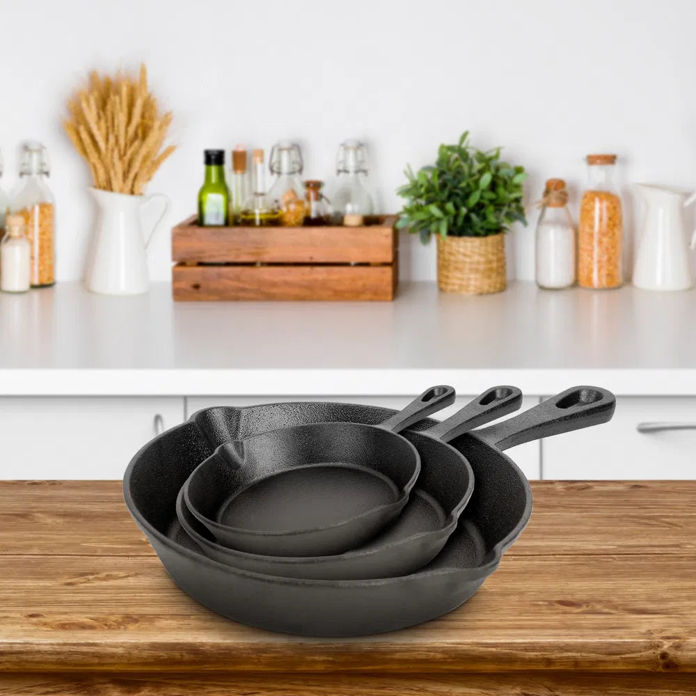 Pre-Seasoned Cast Iron Skillet Set - 3 Piece Non-Stick Cookware