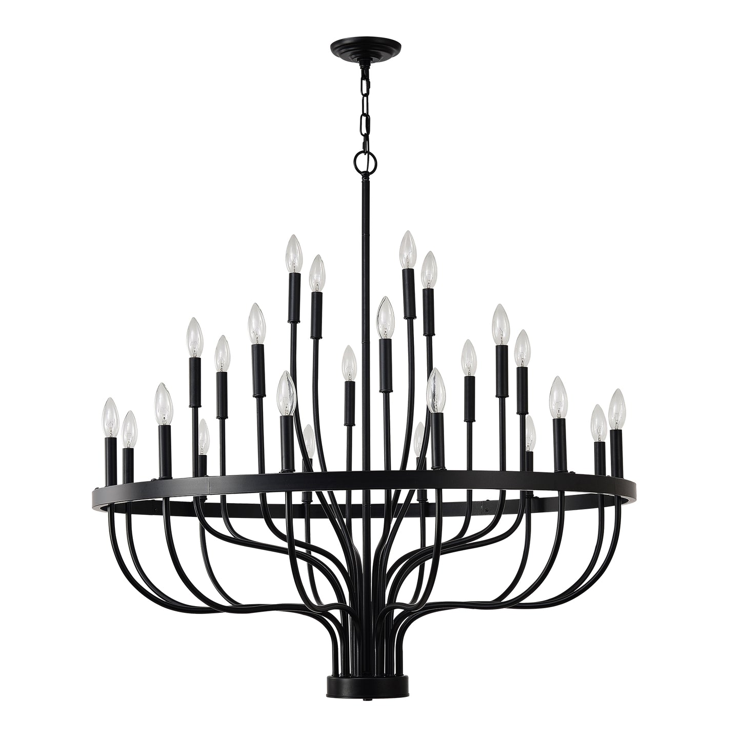 24-Light Black Industrial Chandelier - Modern Farmhouse Pendant Light for Dining & Living Rooms
