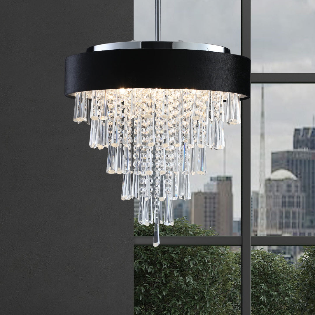 18-Inch Crystal Chandelier with Black Velvet Shade - 8 Lights