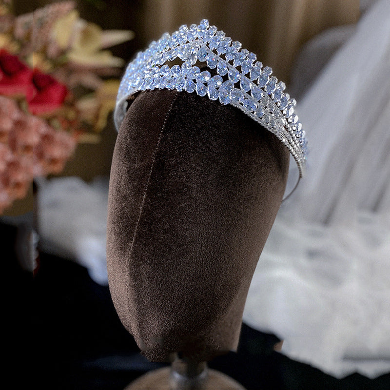 Wedding Zircon Crown Hair Accessories for Bridal Ceremony - Silver