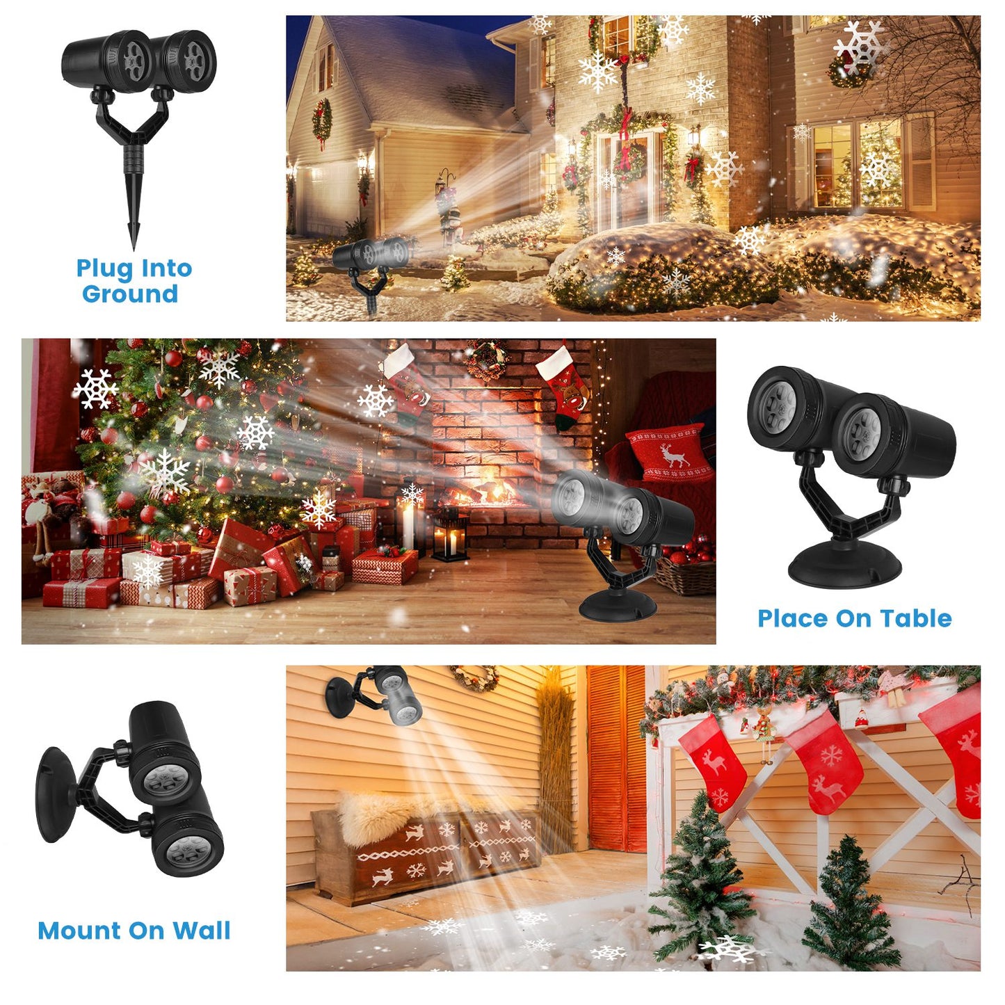 Christmas Snowflake Projector Light Dual Head Waterproof LED Outdoor Decoration