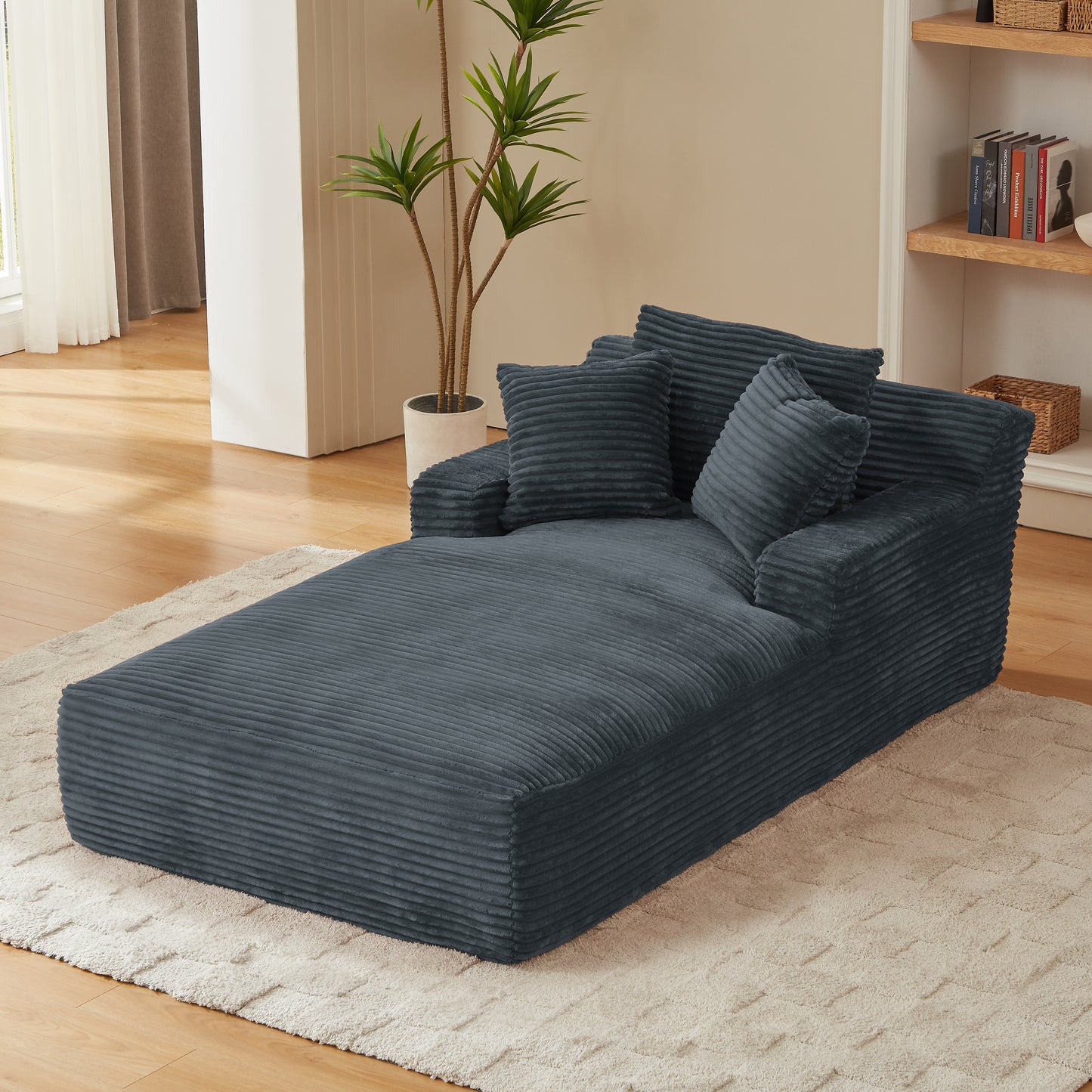 Oversized Dark Grey Chaise Lounge Chair - Corduroy Sofa