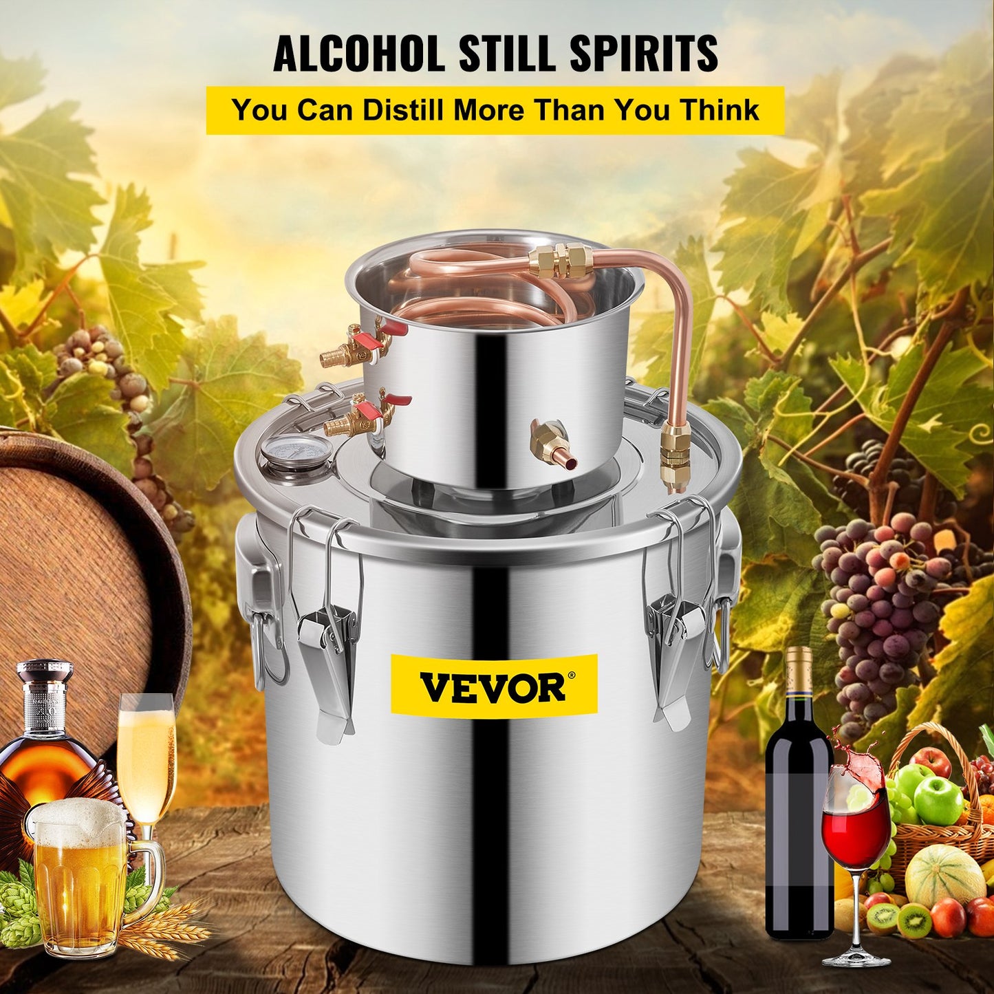 9.6 Gal Copper Moonshine Still Kit with Circulating Pump & Thermometer