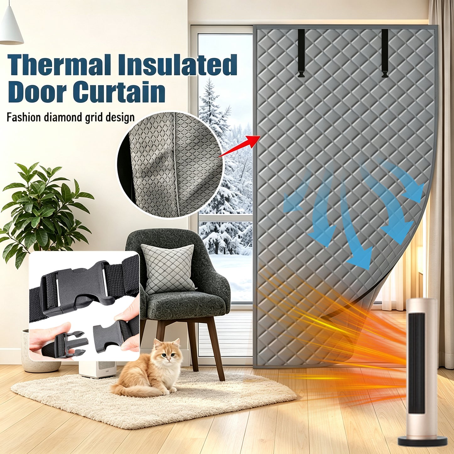 Insulated Roll-Up Door Curtain for Cold Weather Windproof Thermal Door Drape