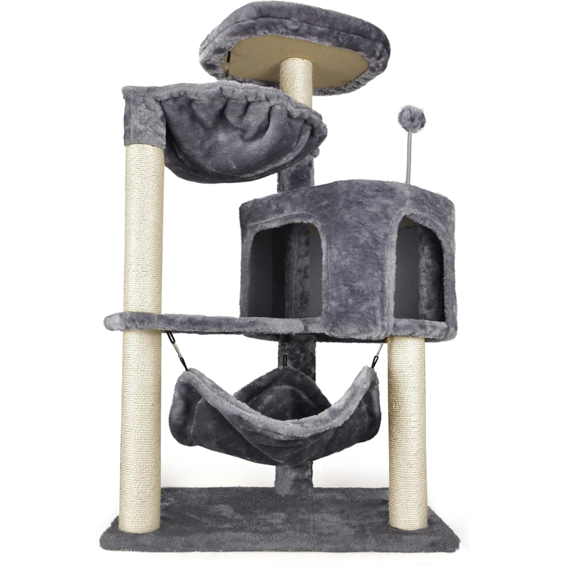 Cat Tree with Condo and Large Hammock - Grey, Multi-Level Play Tower