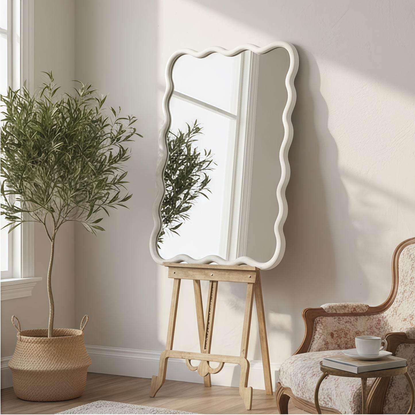 Wavy Rectangle Solid Wood Frame Decorative Mirror - 24x36